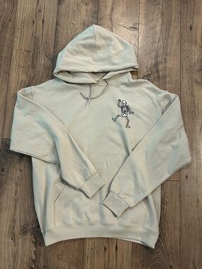 Bowery Supply Co. Men's Light Beige sweatshirt Hoodie Dancing Skeletons LARGE